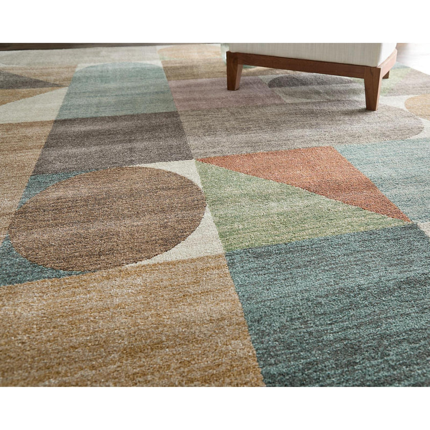 Feizy Eden 39QUF Modern Color Block Rug in Ivory/Brown/Blue