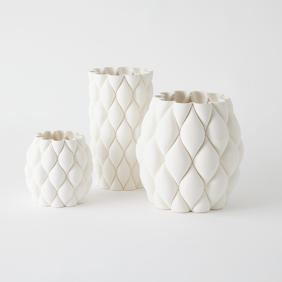 Global Views Pillowed Printed Cylinder Vase Matte White