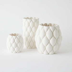 Global Views Pillowed Printed Cylinder Vase Matte White