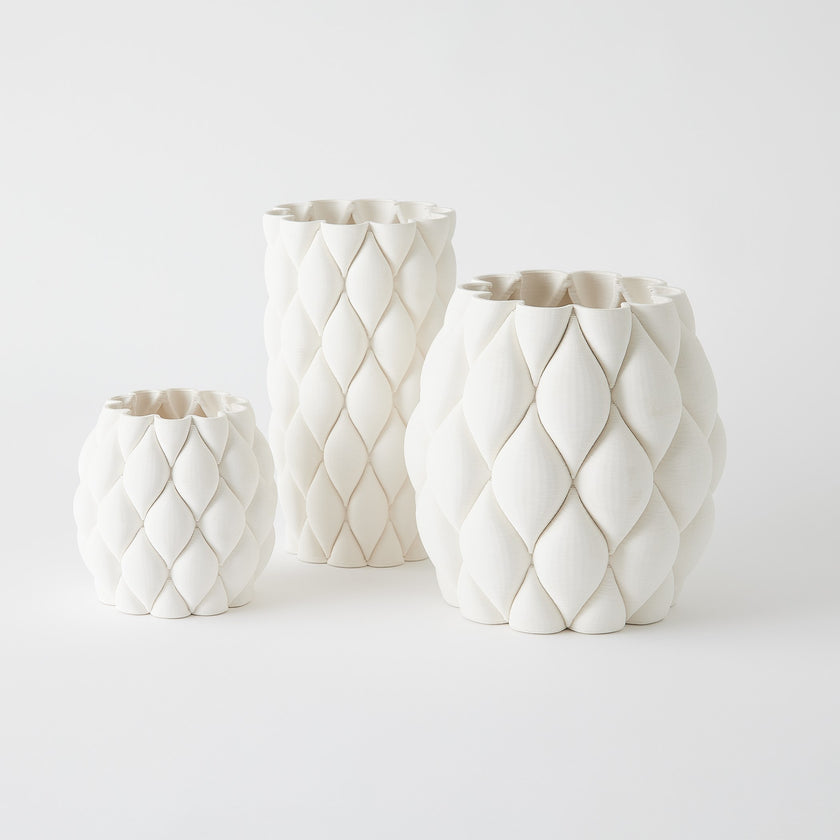 Global Views Pillowed Printed Cylinder Vase Matte White