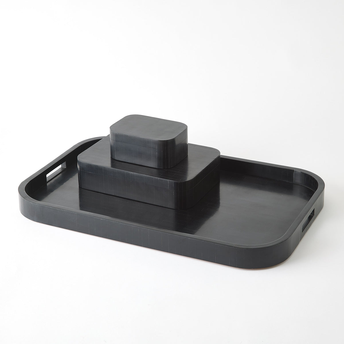 Global Views Super Ellipse Boxes and Tray Black