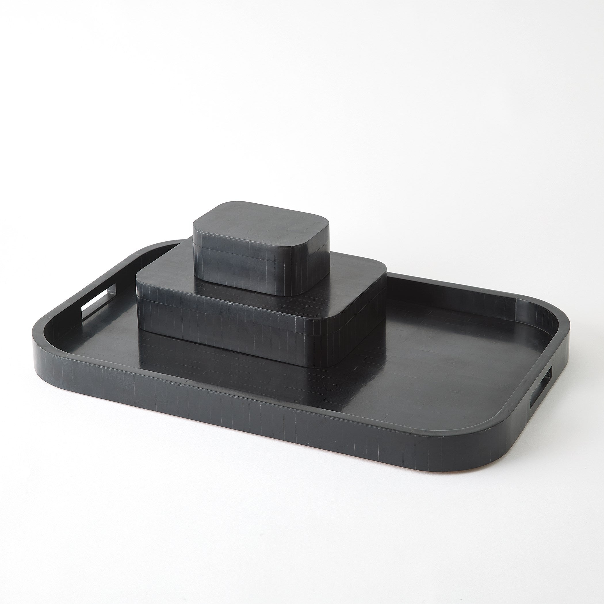 Global Views Super Ellipse Boxes and Tray Black