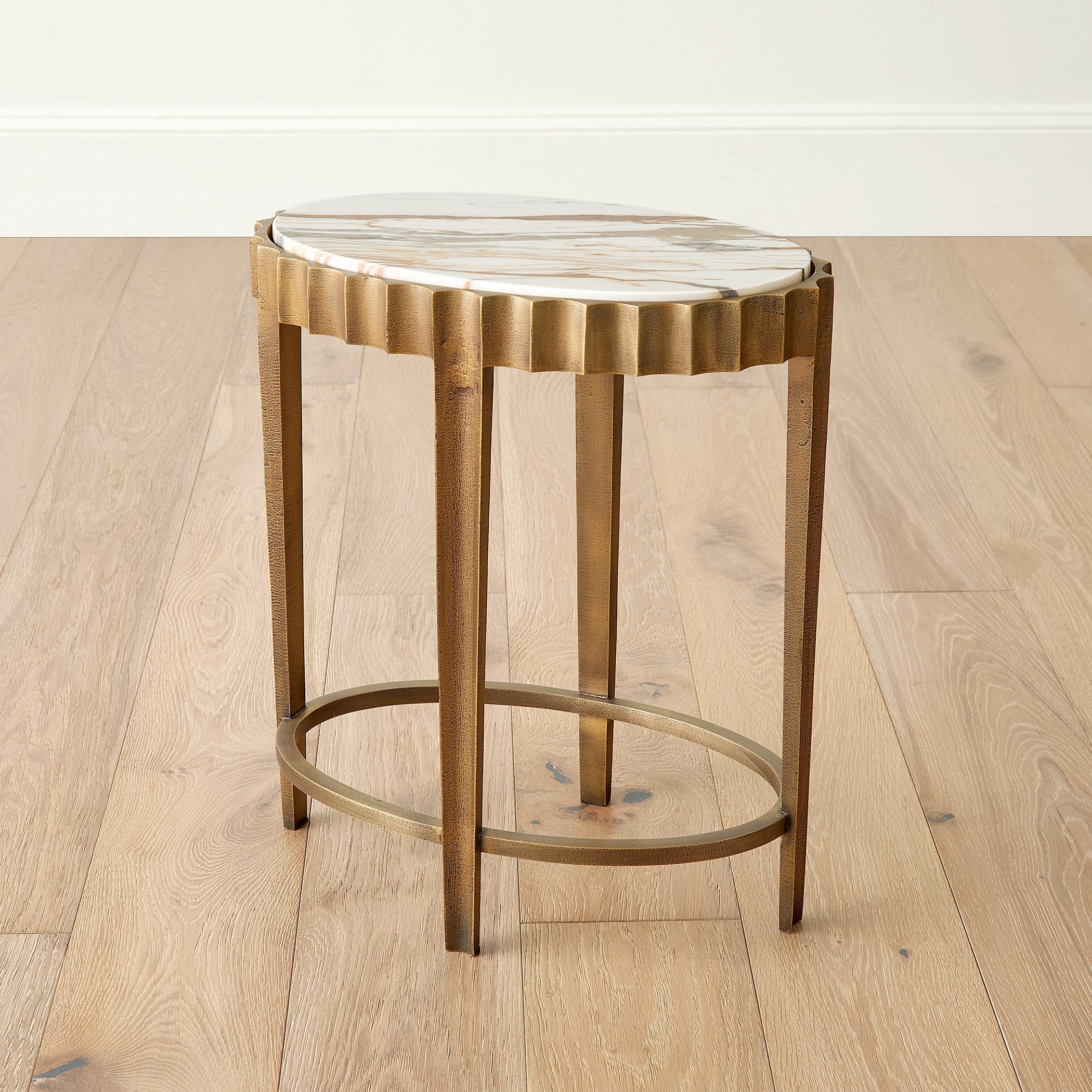 Global Views Liberty Accent Table-Vintage Brass/Calacatta Gold Marble
