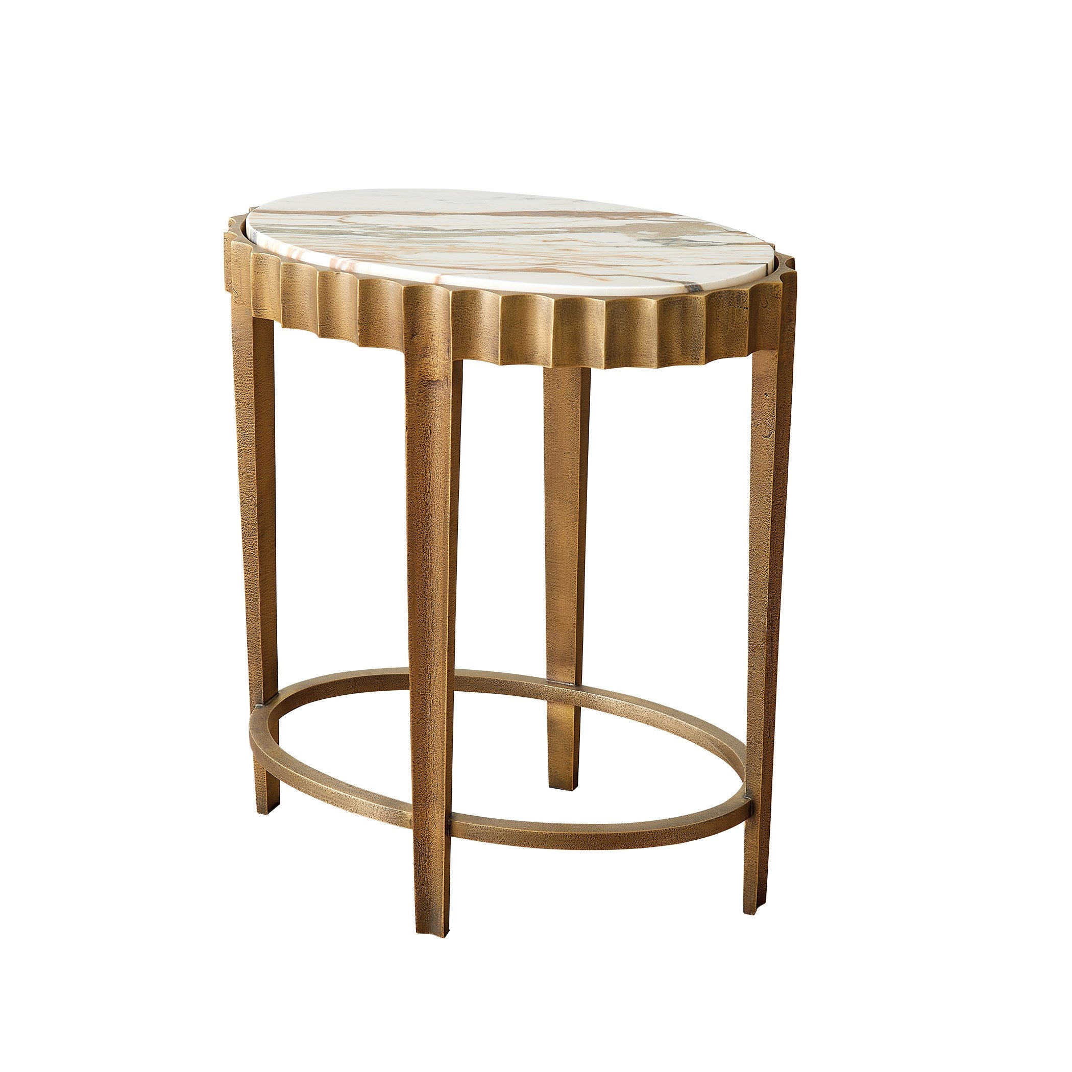 Global Views Liberty Accent Table-Vintage Brass/Calacatta Gold Marble