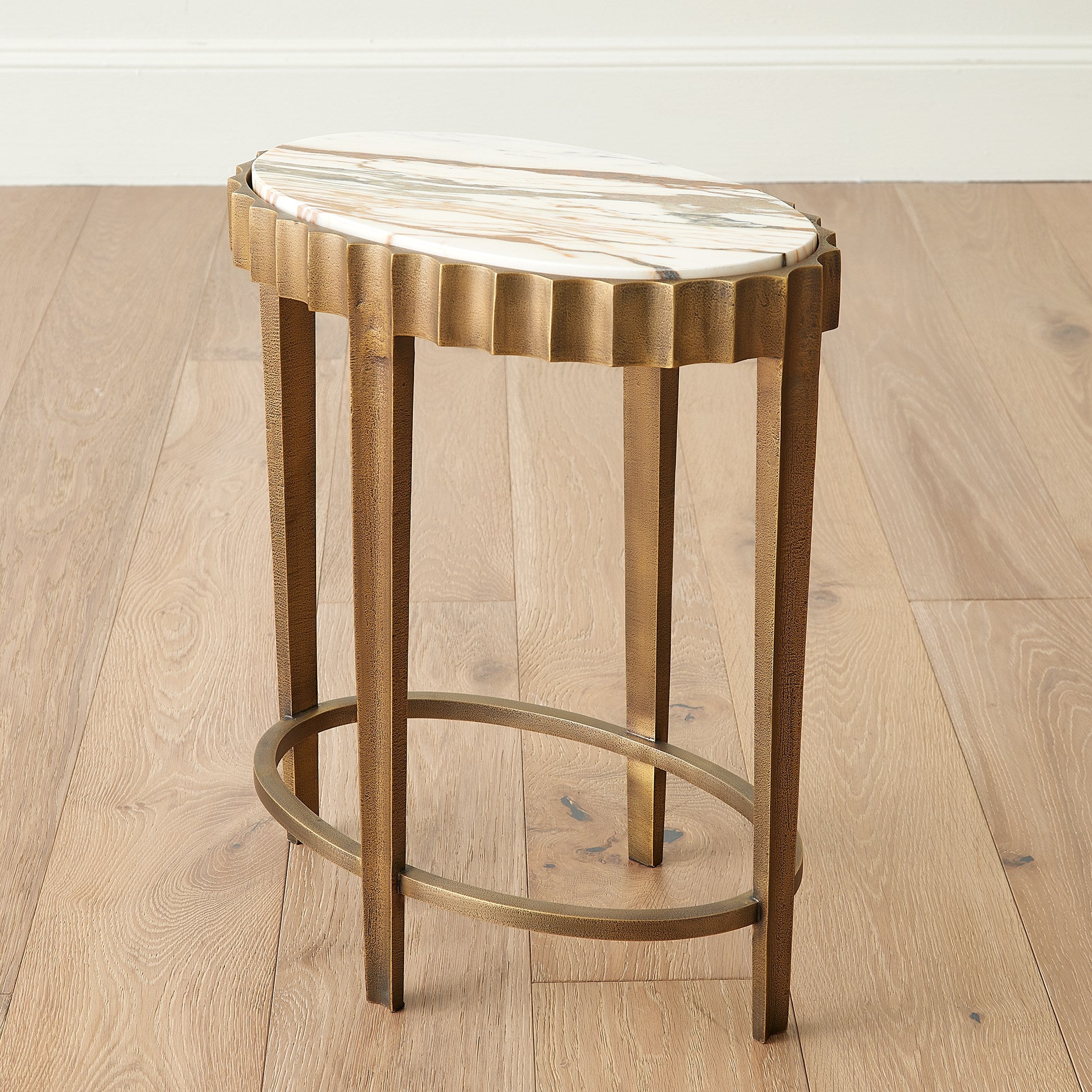 Global Views Liberty Accent Table-Vintage Brass/Calacatta Gold Marble