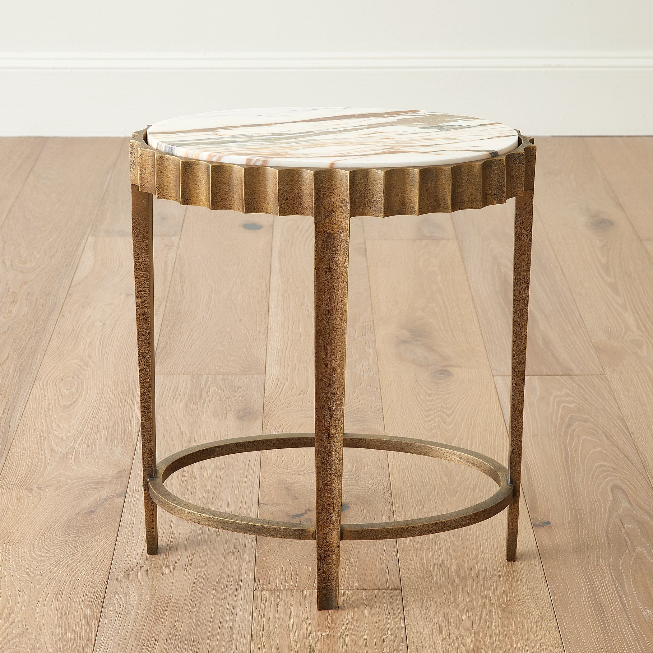 Global Views Liberty Accent Table-Vintage Brass/Calacatta Gold Marble