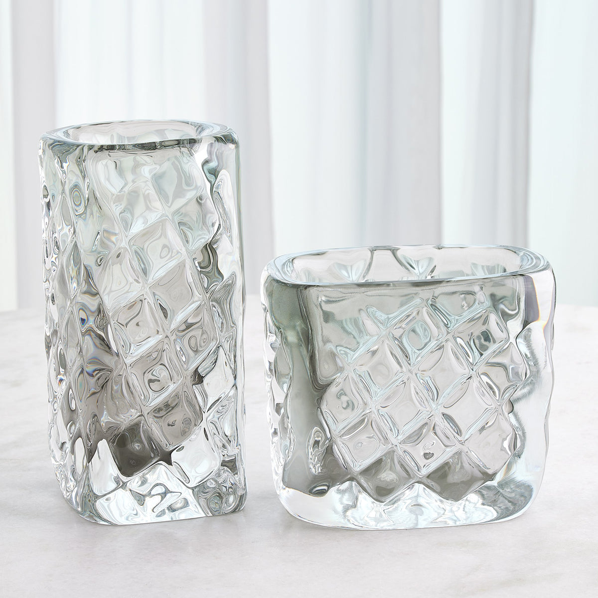 Global Views Quilted Vase-Grey-Tall