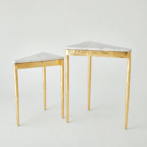 Global Views S/2 Triangular Nesting Tables Gold Leaf