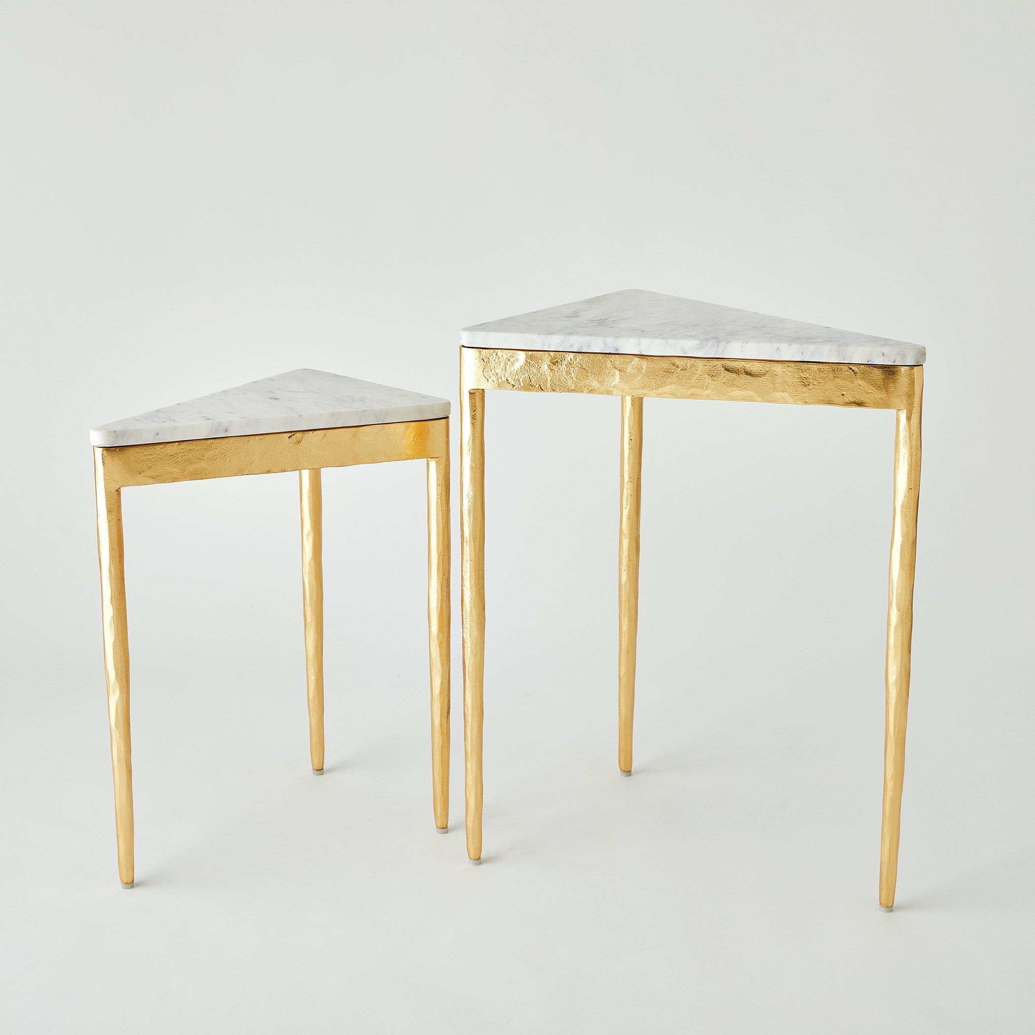 Global Views S/2 Triangular Nesting Tables Gold Leaf