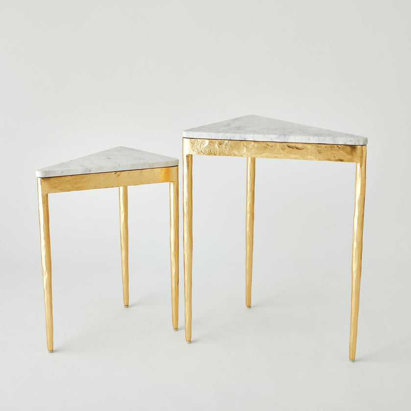 Global Views S/2 Triangular Nesting Tables Gold Leaf