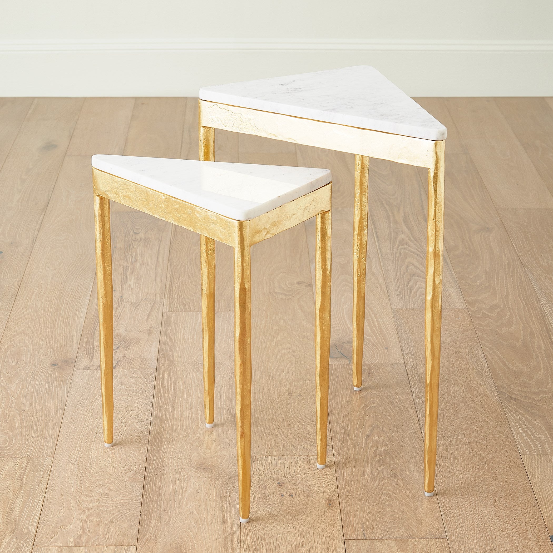 Global Views S/2 Triangular Nesting Tables Gold Leaf