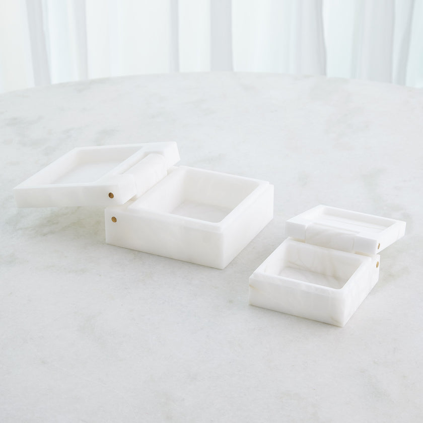 Global Views Hinged Alabaster Box White