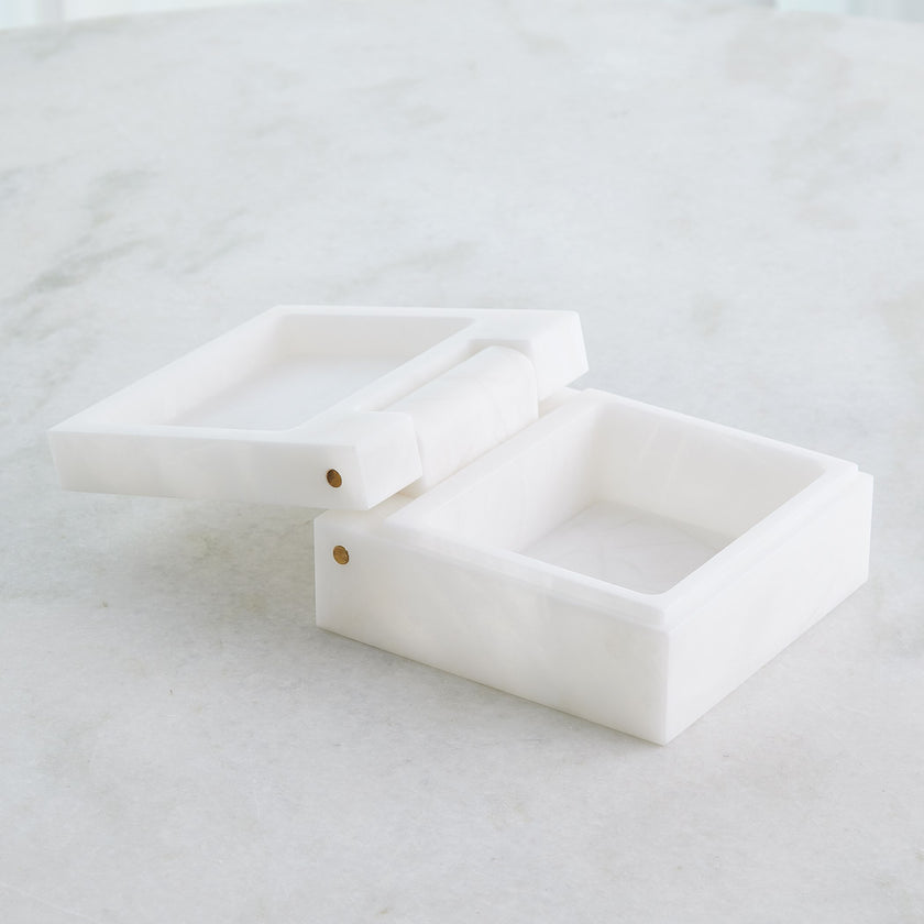 Global Views Hinged Alabaster Box White