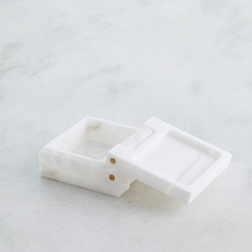 Global Views Hinged Alabaster Box White