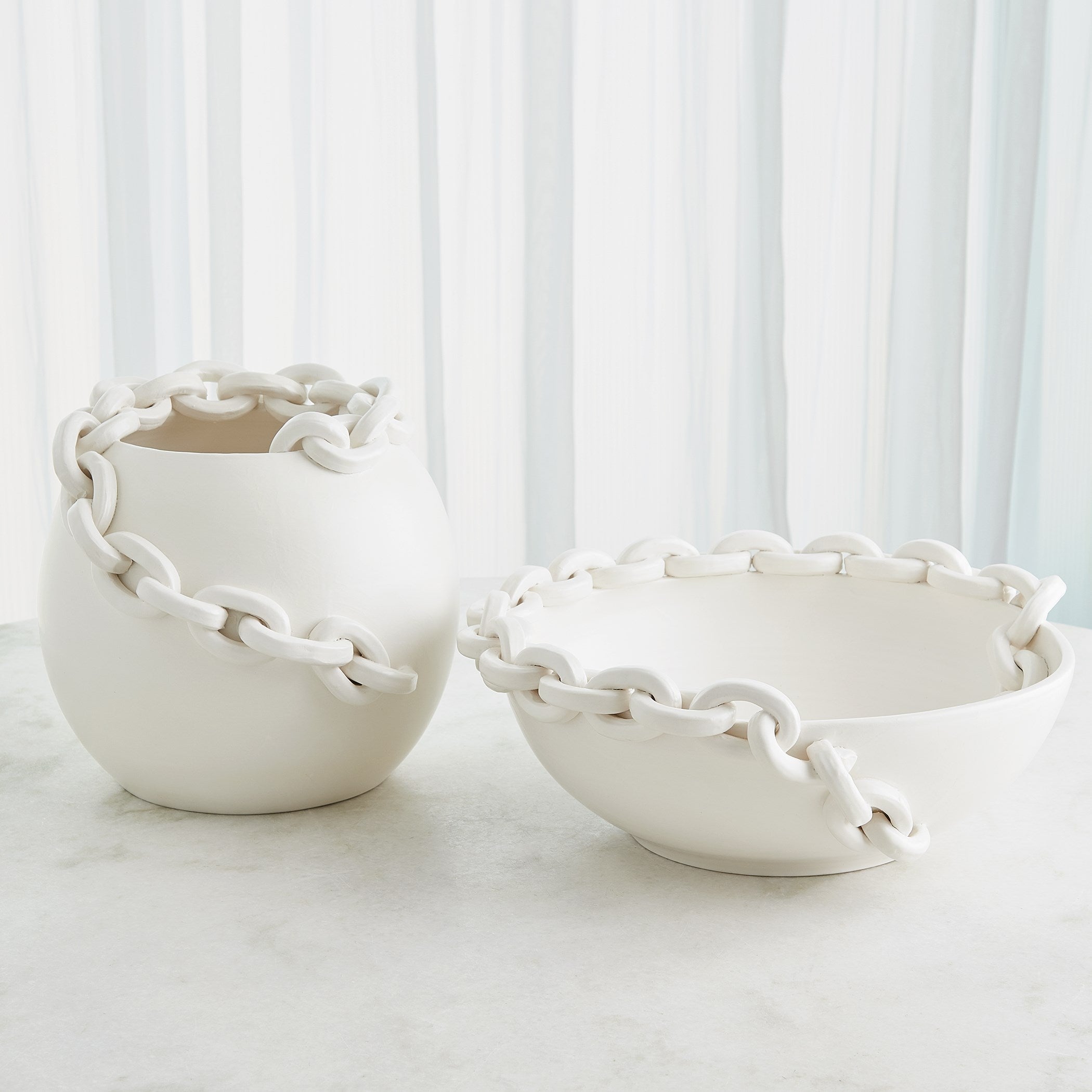 Global Views Catena Matte White Vase and Bowl