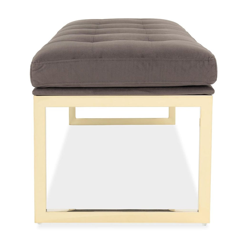 Michael Amini Dahlia Velvet Accent Bench - Chocolate/Gold