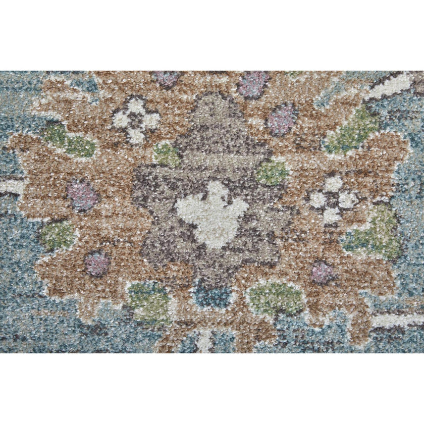 Feizy Dartmouth 39QNF Transitional Floral & Botanical Rug in Blue/Ivory/Brown