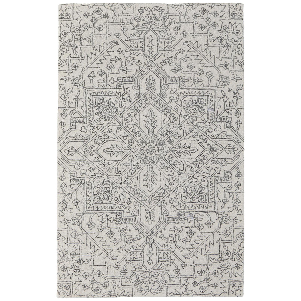 Feizy Belfort 8778F Transitional Medallion Rug in White/Gray