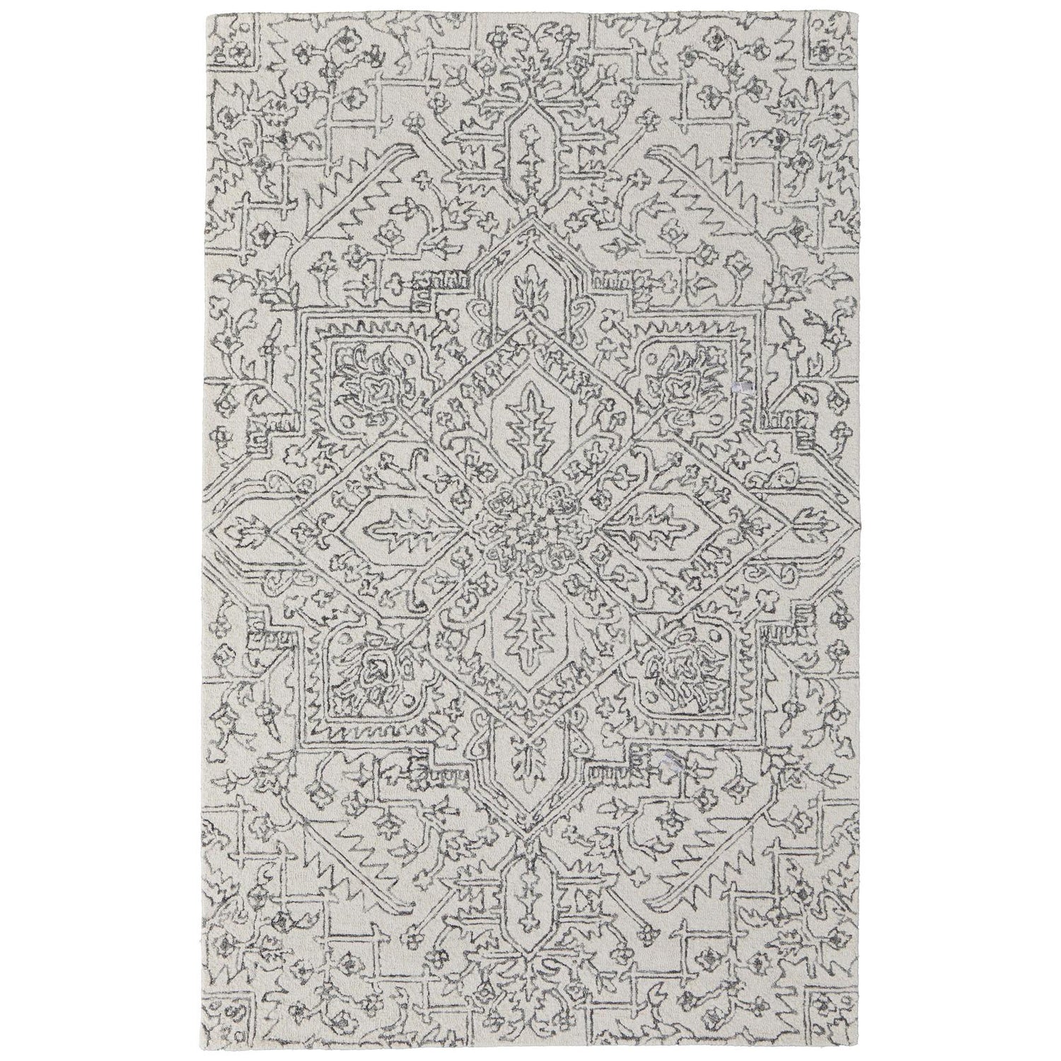 Feizy Belfort 8778F Transitional Medallion Rug in White/Gray
