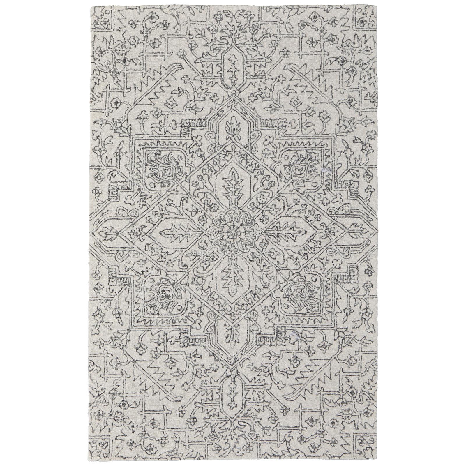 Feizy Belfort 8778F Transitional Medallion Rug in White/Gray