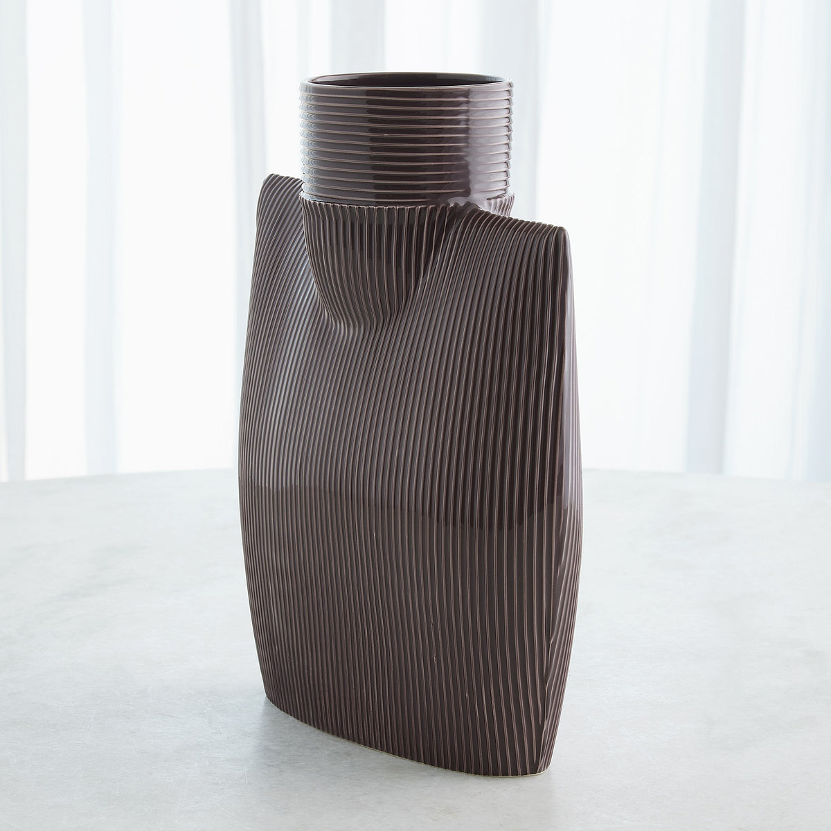 Global Views Ribbed Collar Vase Plum