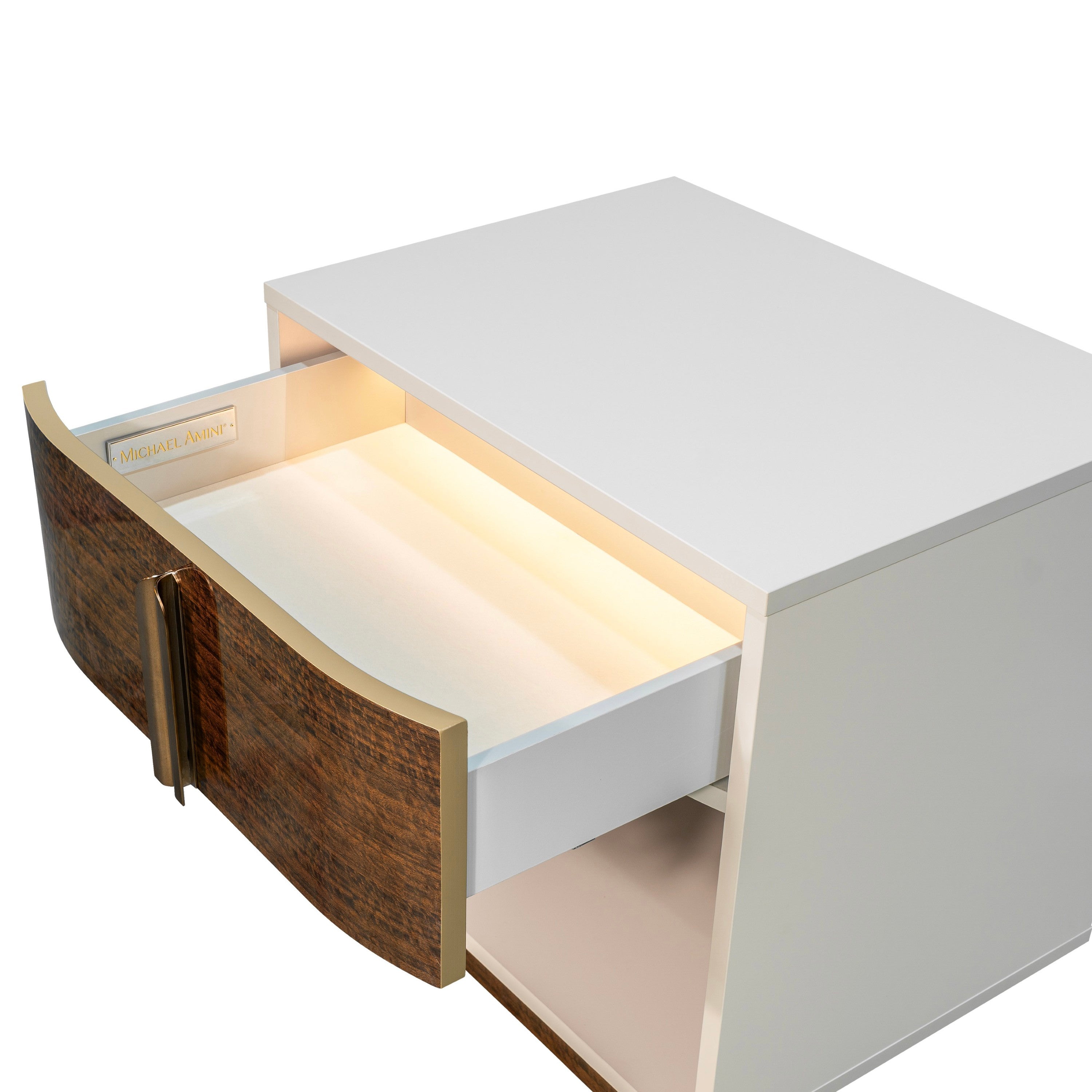 Michael Amini Pavira 1-Drawer Nightstand with LED Lights - Walnut