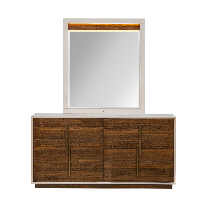Michael Amini Pavira Dresser with Mirror - Walnut