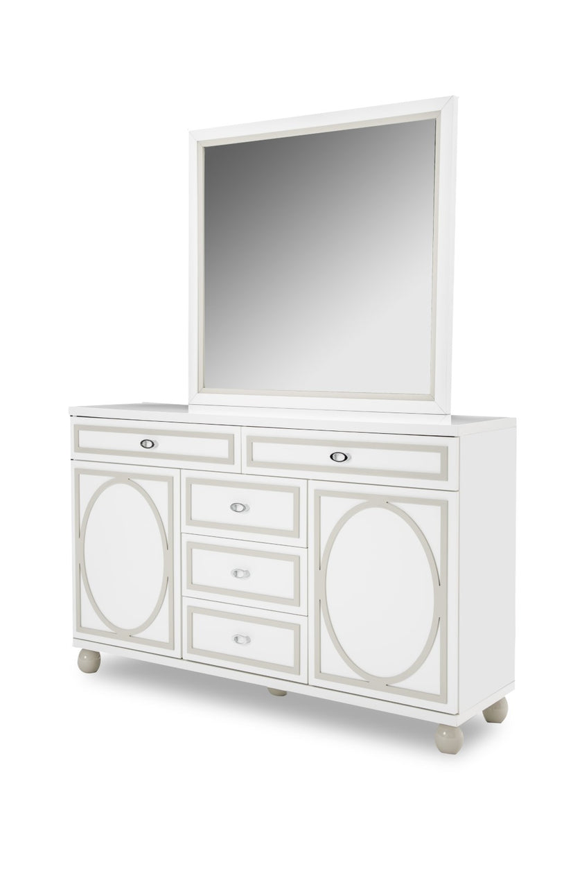 Michael Amini Sky Tower Dresser with Mirror - Cloud White