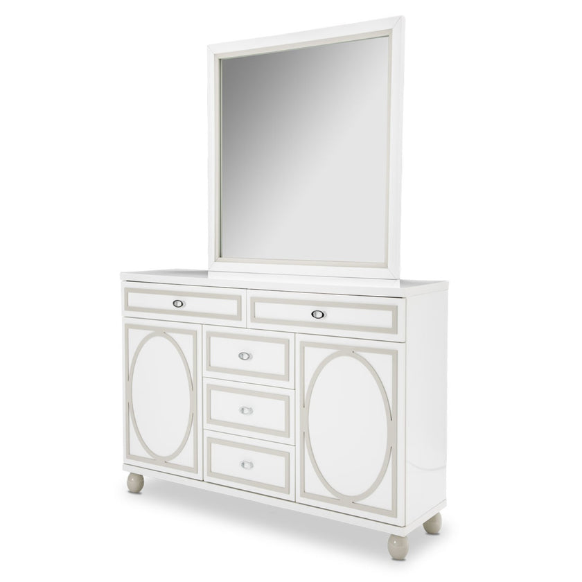 Michael Amini Sky Tower Dresser with Mirror - Cloud White