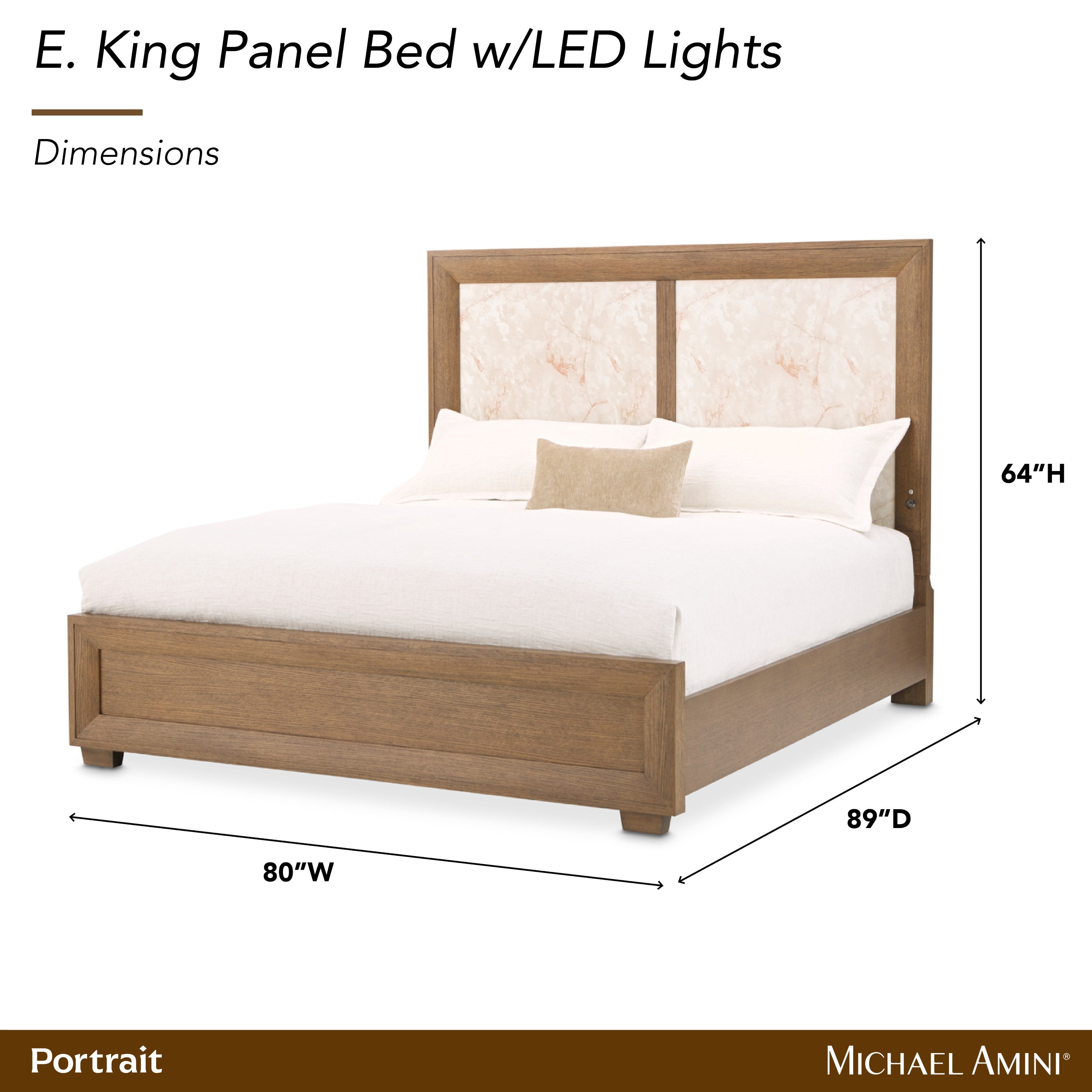 Michael Amini Portrait Panel Bed with LED Lights - Sienna Brown