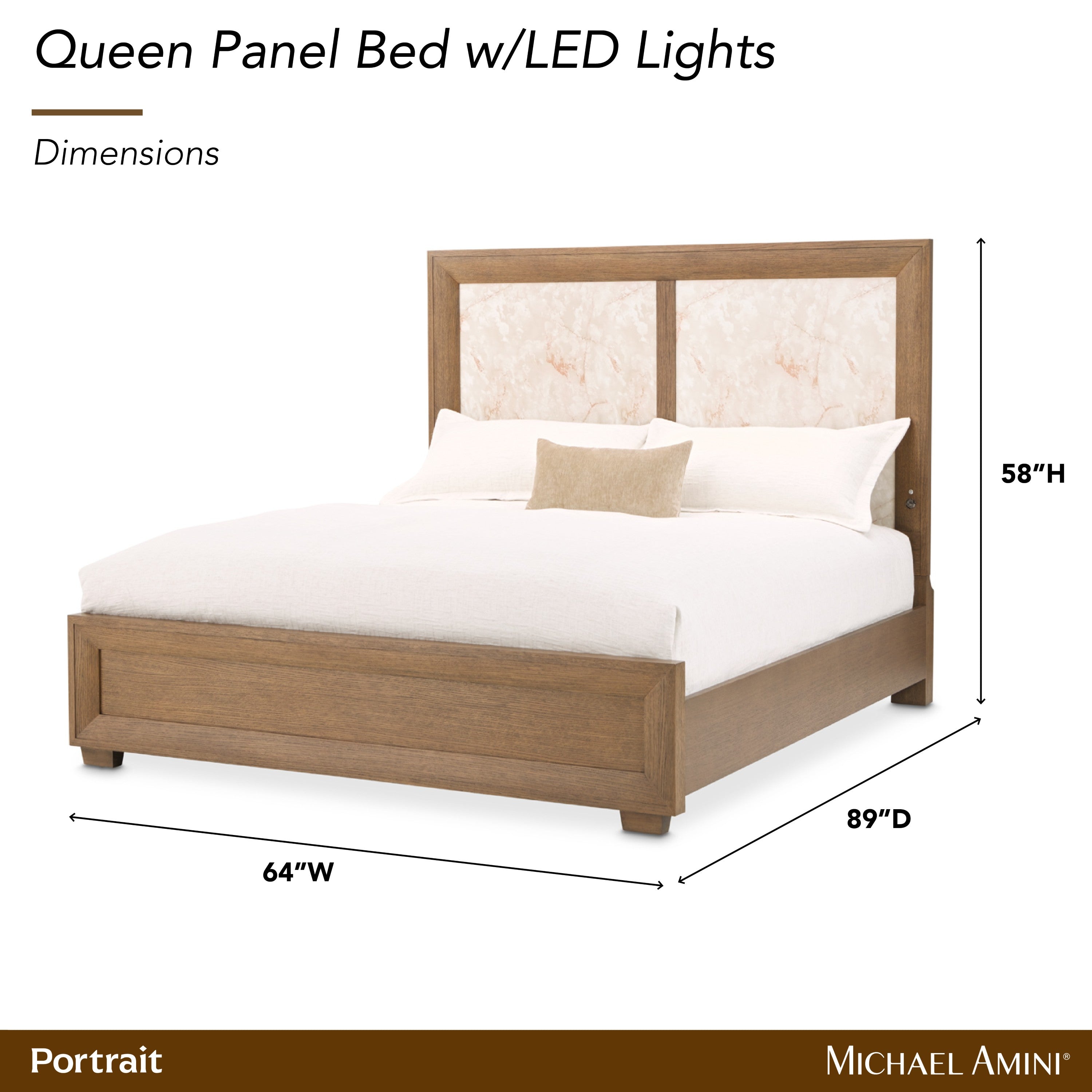 Michael Amini Portrait Panel Bed with LED Lights - Sienna Brown