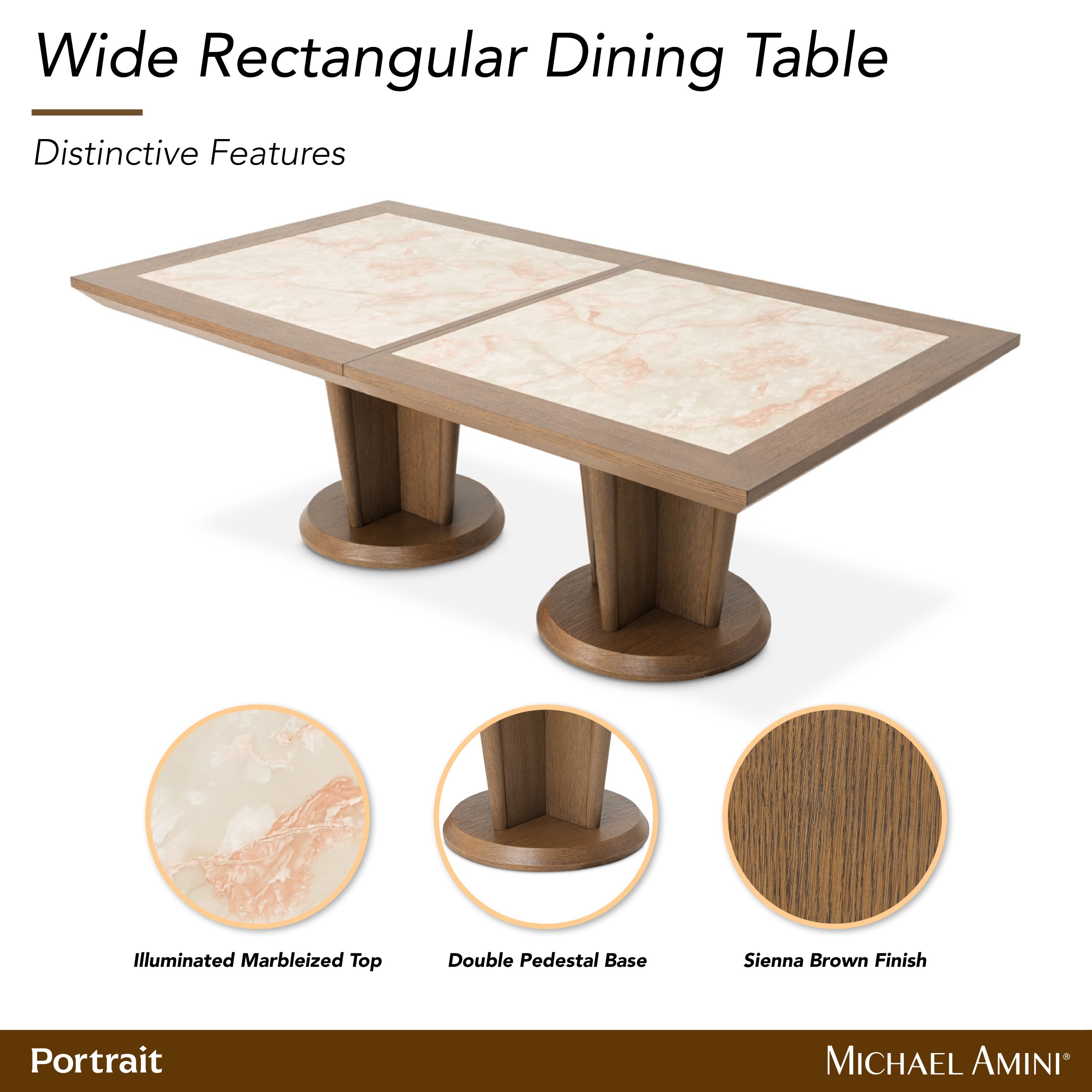 Michael Amini Portrait Wide Rectangular Dining Table - Sienna Brown