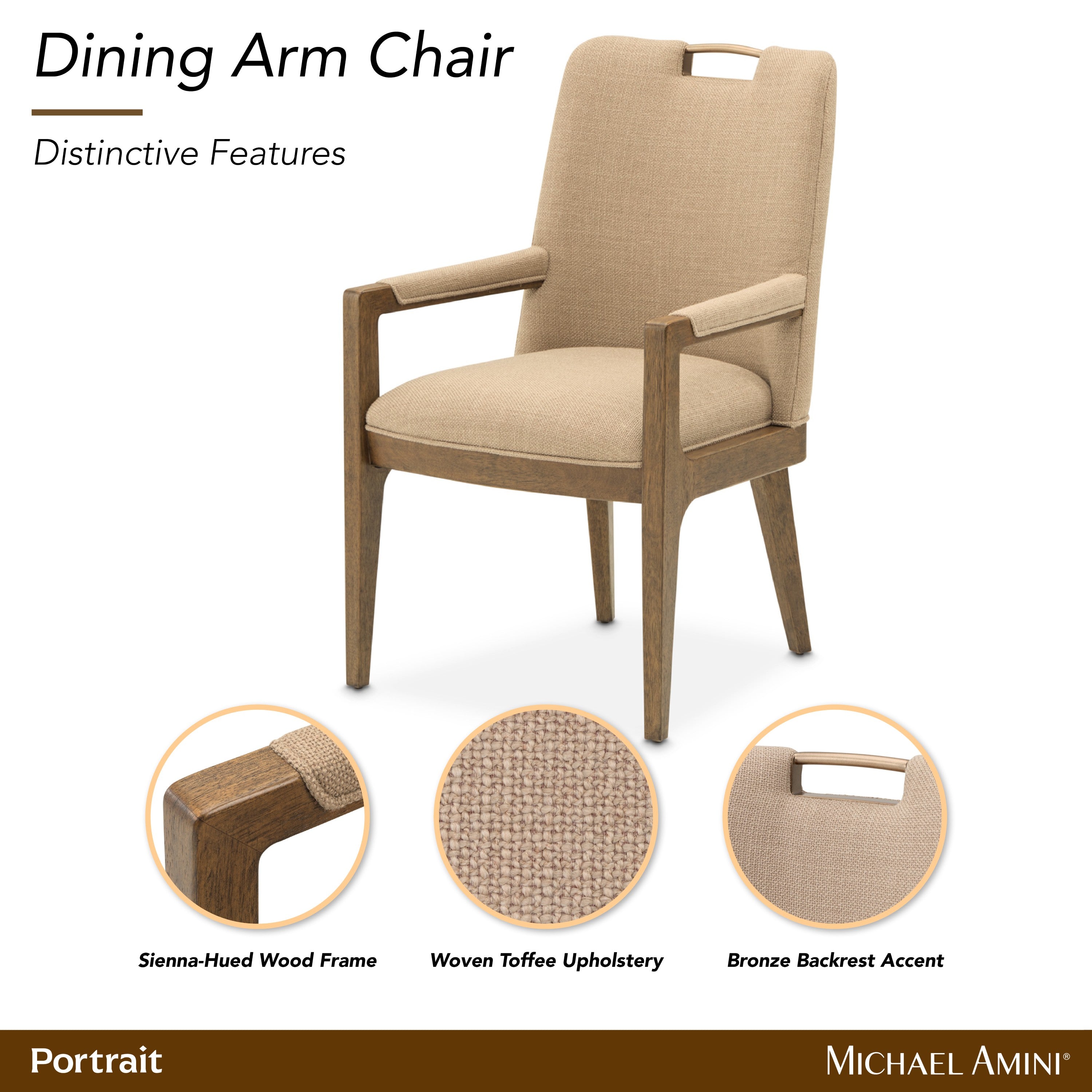 Michael Amini Portrait Dining Arm Chair - Toffee/Sienna Brown