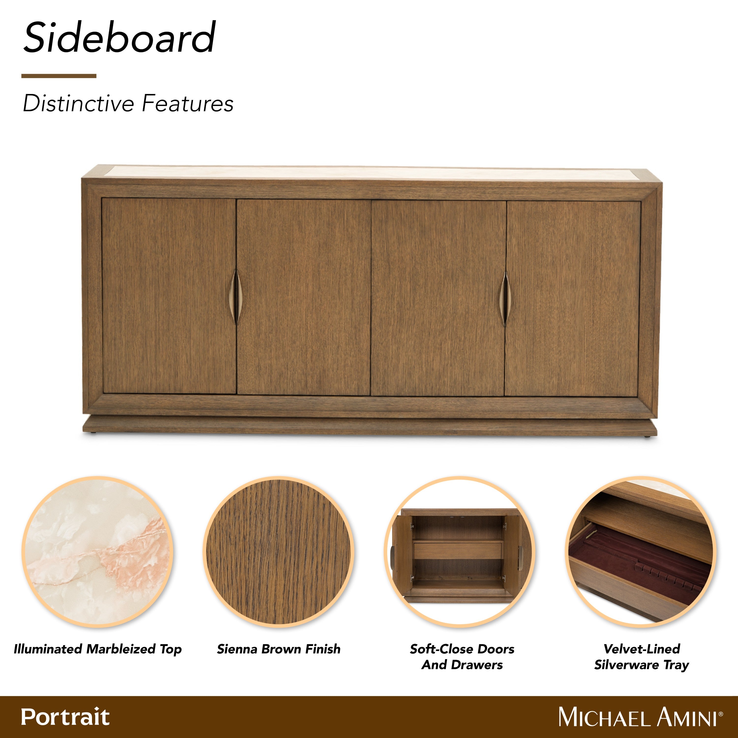 Michael Amini Portrait Sideboard with LED Lights - Sienna Brown