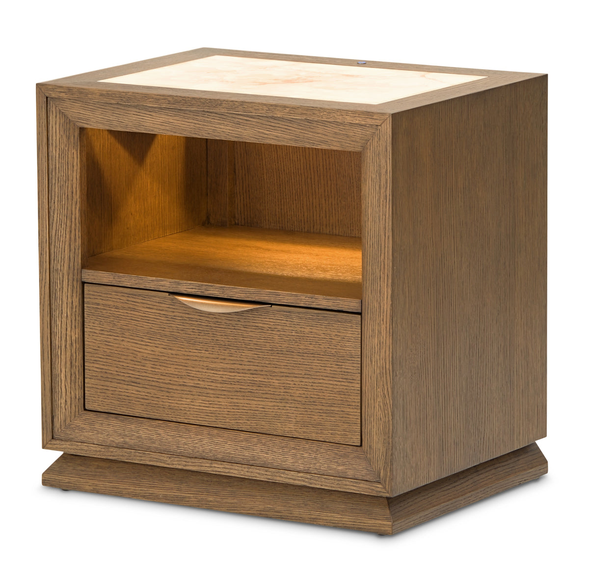 Michael Amini Portrait 1-Drawer Nightstand with LED Lights - Sienna Brown