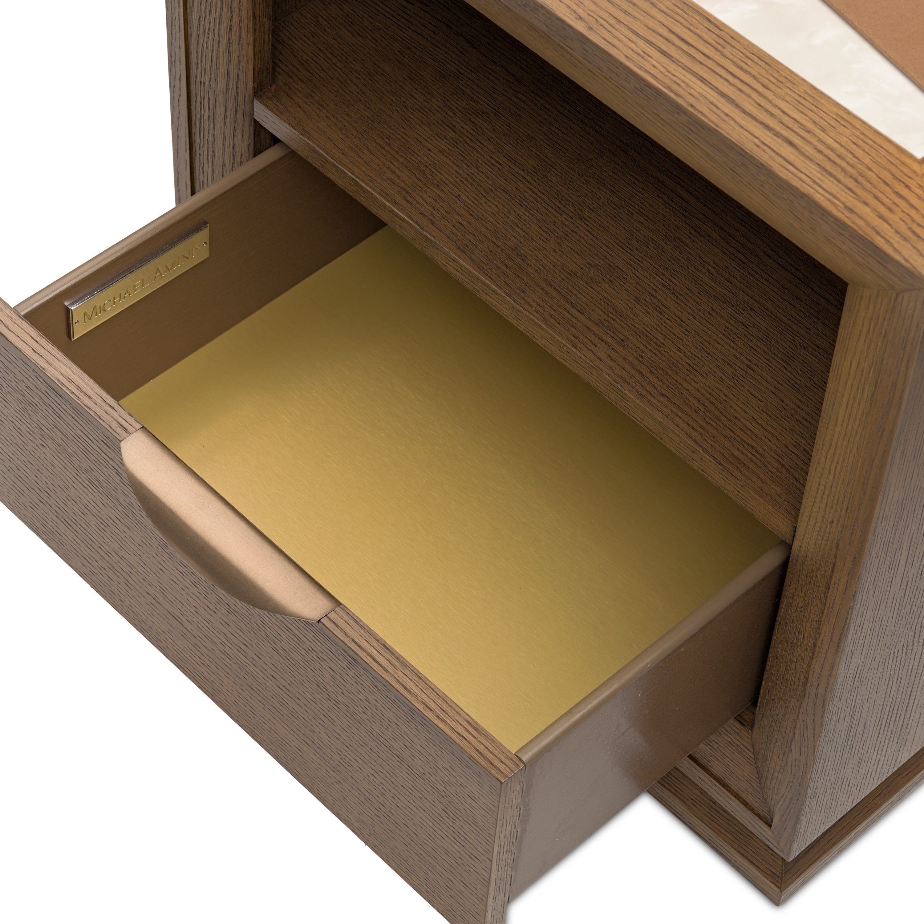 Michael Amini Portrait 1-Drawer Nightstand with LED Lights - Sienna Brown