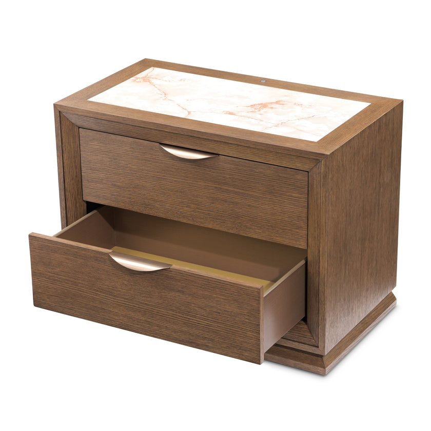 Michael Amini Portrait 2-Drawer Nightstand with LED Lights - Sienna Brown