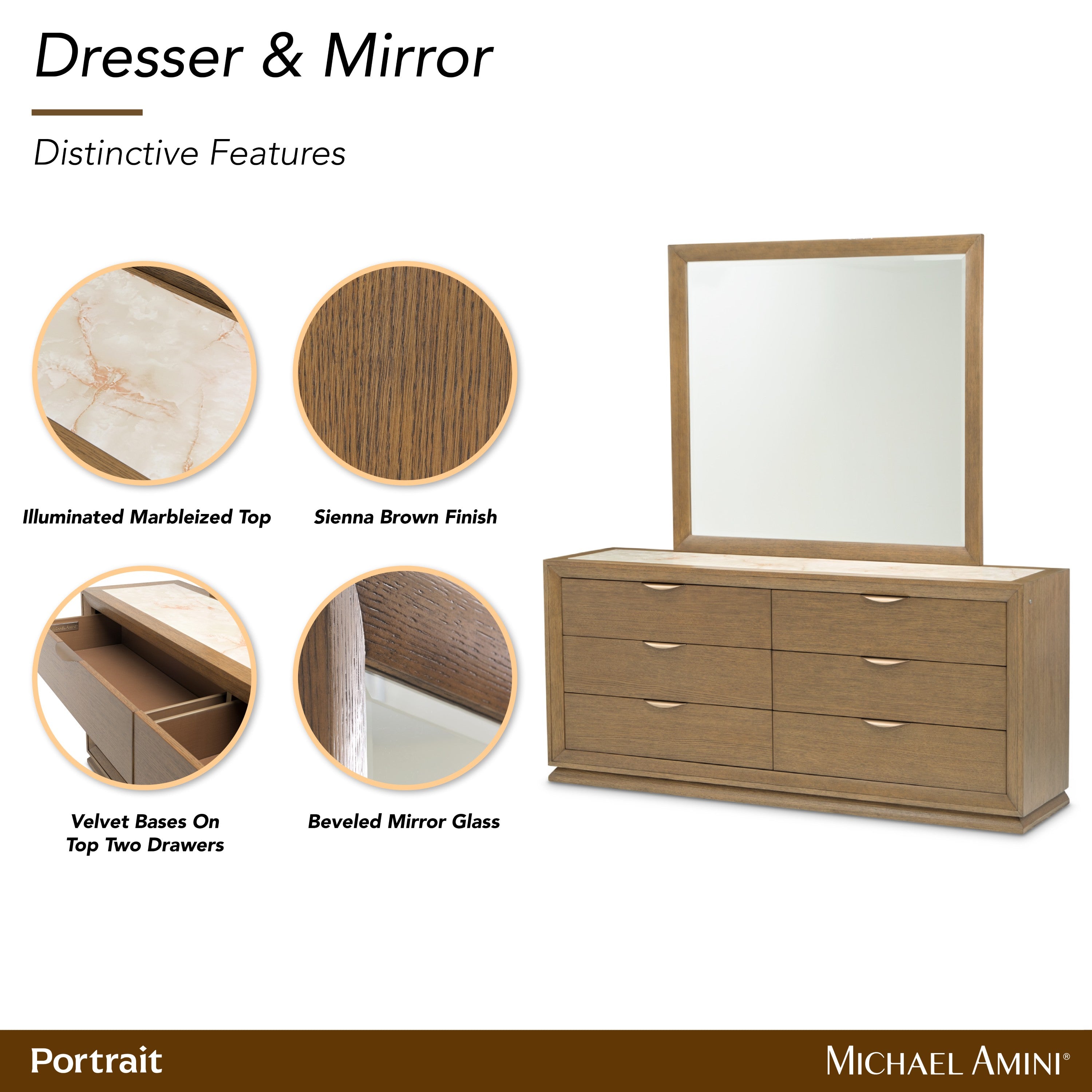Michael Amini Portrait Dresser with Mirror - Sienna Brown