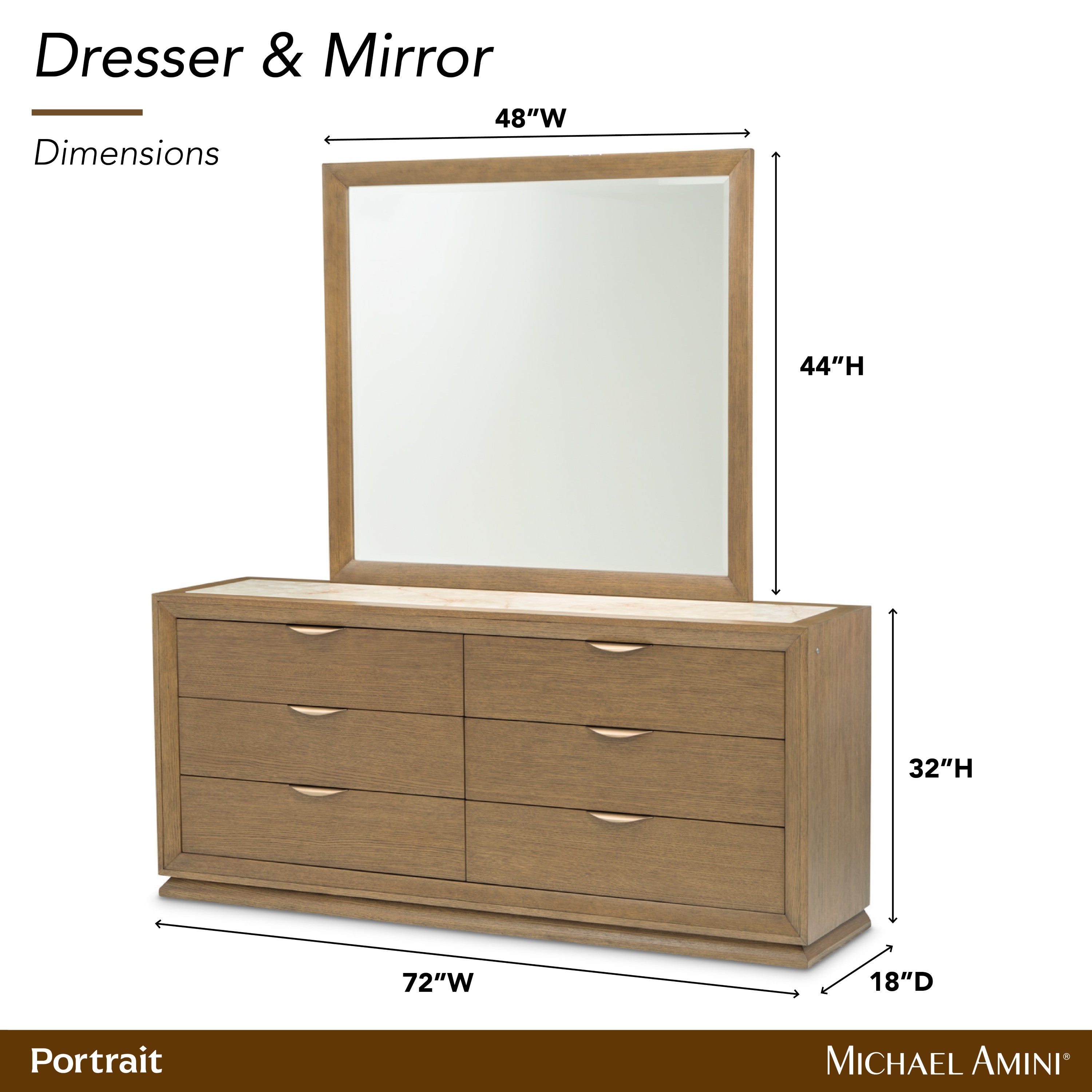 Michael Amini Portrait Dresser with Mirror - Sienna Brown