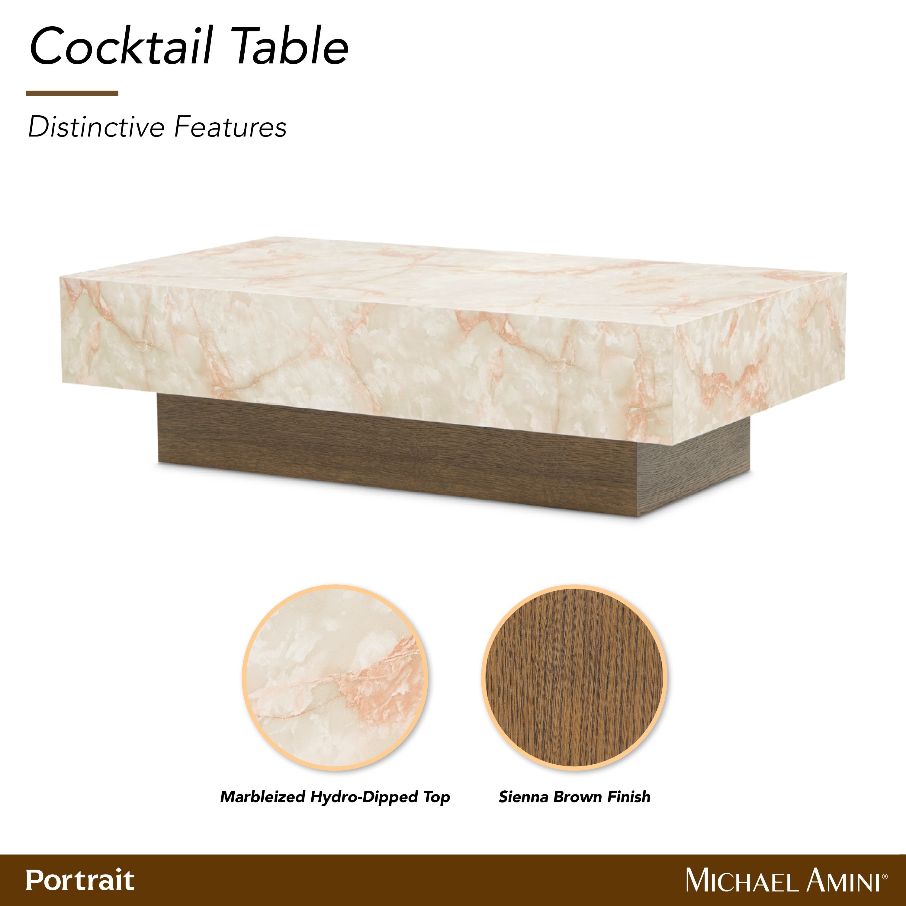 Michael Amini Portrait Cocktail Table - Sienna Brown