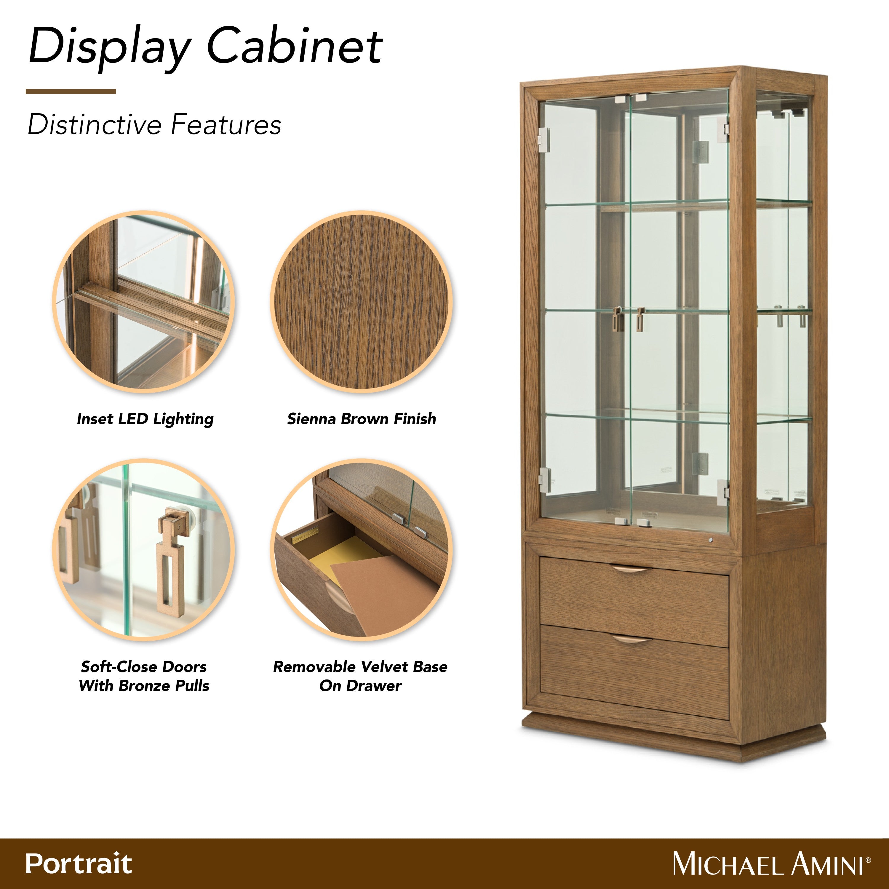 Michael Amini Portrait Display Cabinet - Sienna Brown