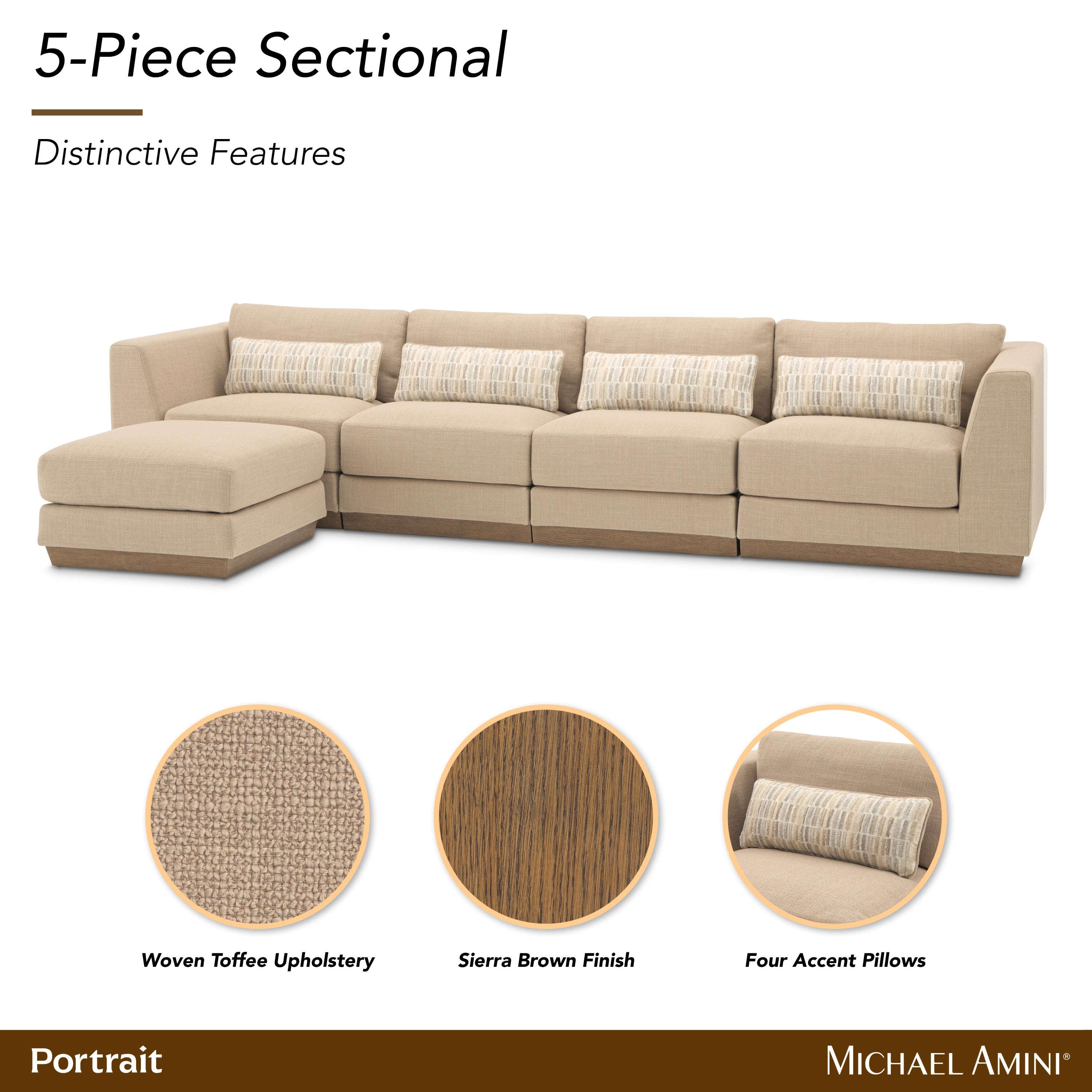 Michael Amini Portrait 5-Piece Sectional - Toffee/Sienna Brown