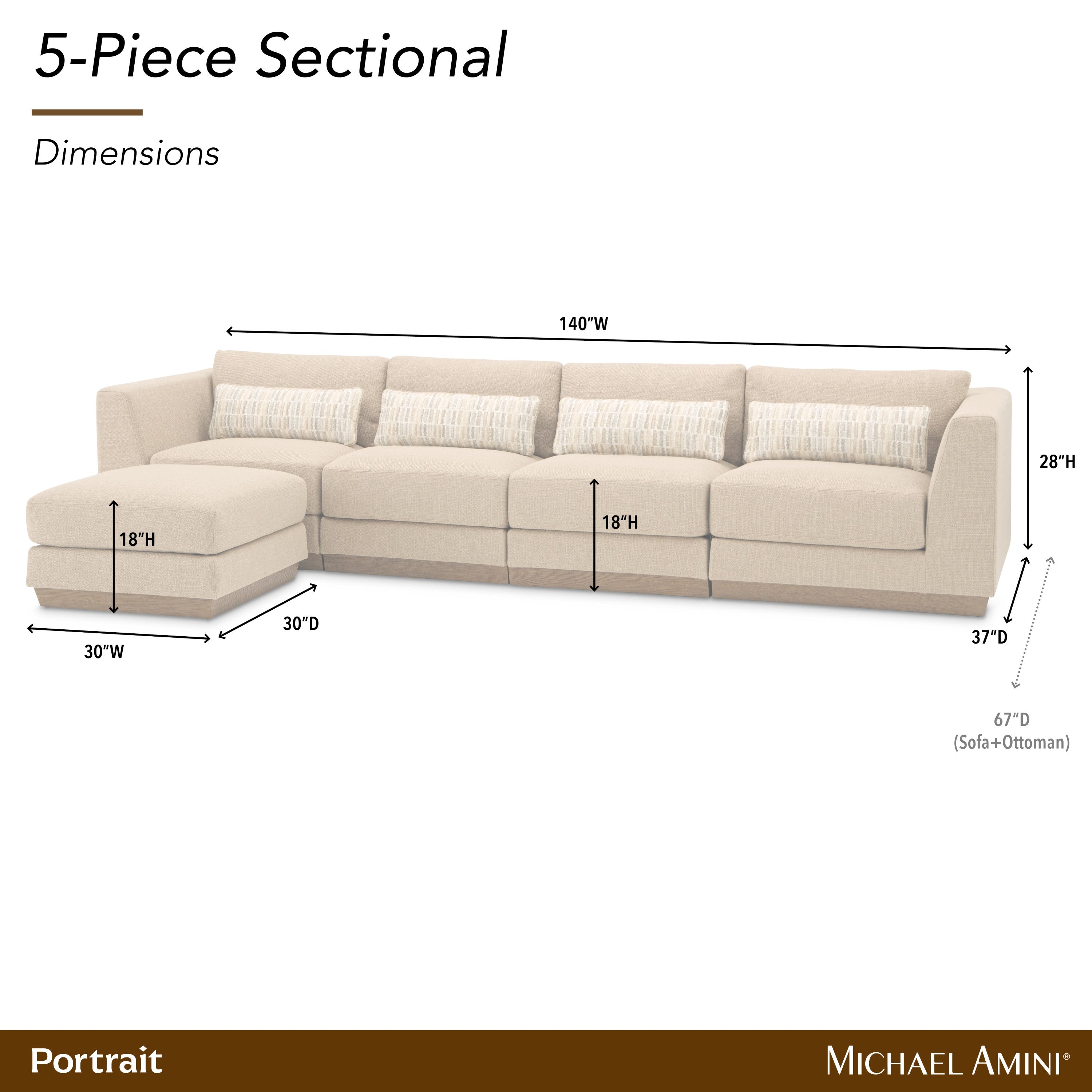 Michael Amini Portrait 5-Piece Sectional - Toffee/Sienna Brown