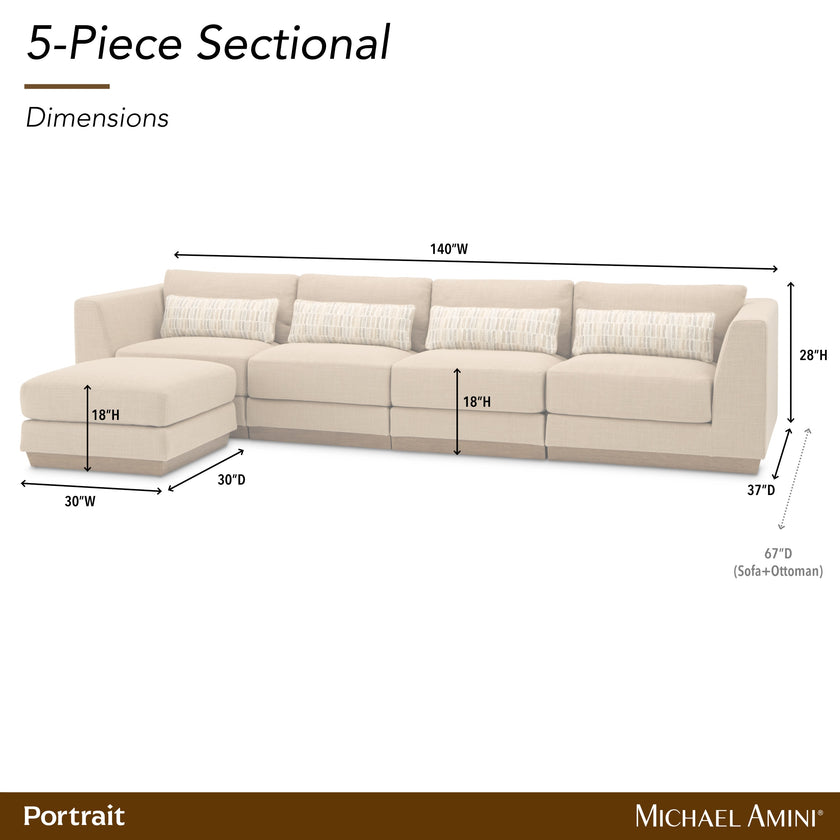 Michael Amini Portrait 5-Piece Sectional - Toffee/Sienna Brown