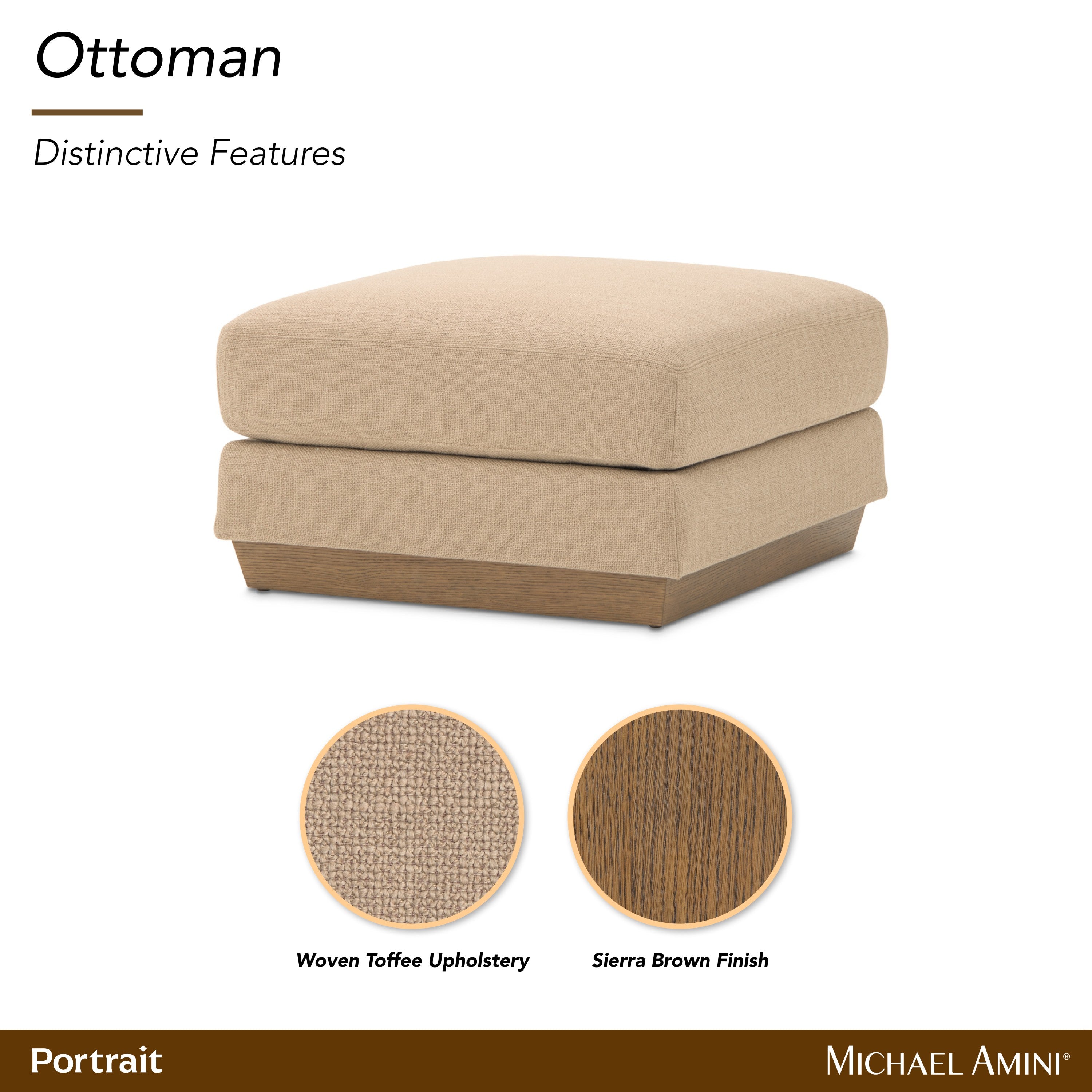 Michael Amini Portrait Ottoman - Toffee/Sienna Brown