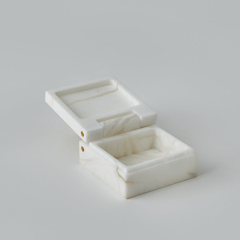 Global Views Hinged Alabaster Box White