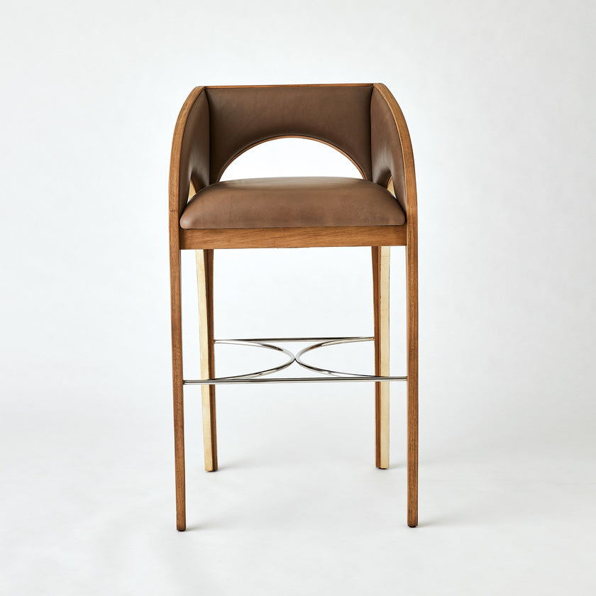Global Views Arches Bar Stool-Nutmeg/Champagne