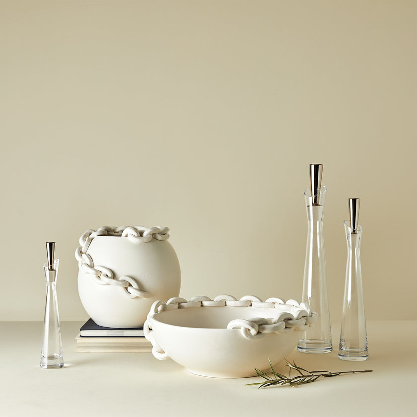 Global Views Catena Matte White Vase and Bowl