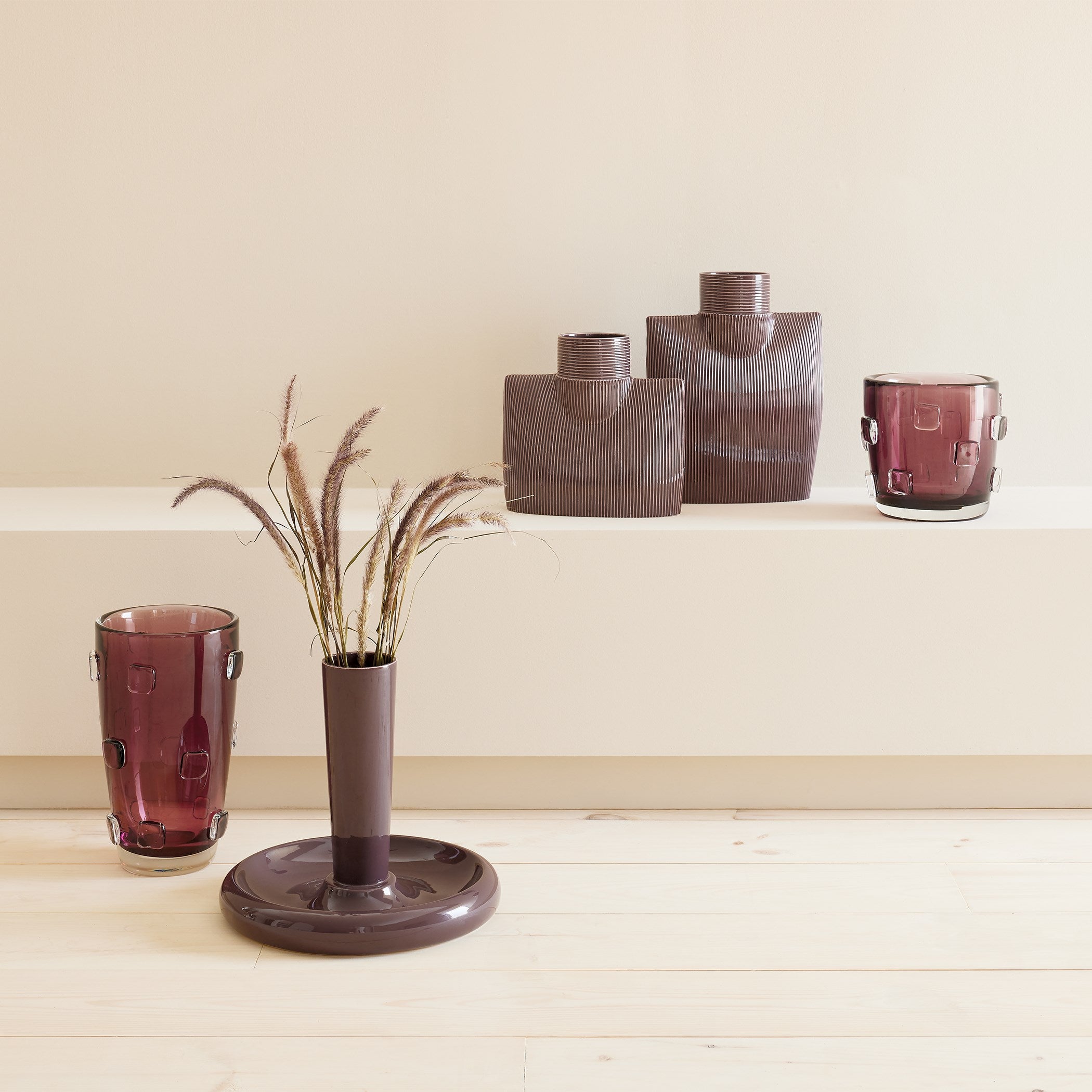 Global Views Ribbed Collar Vase Plum