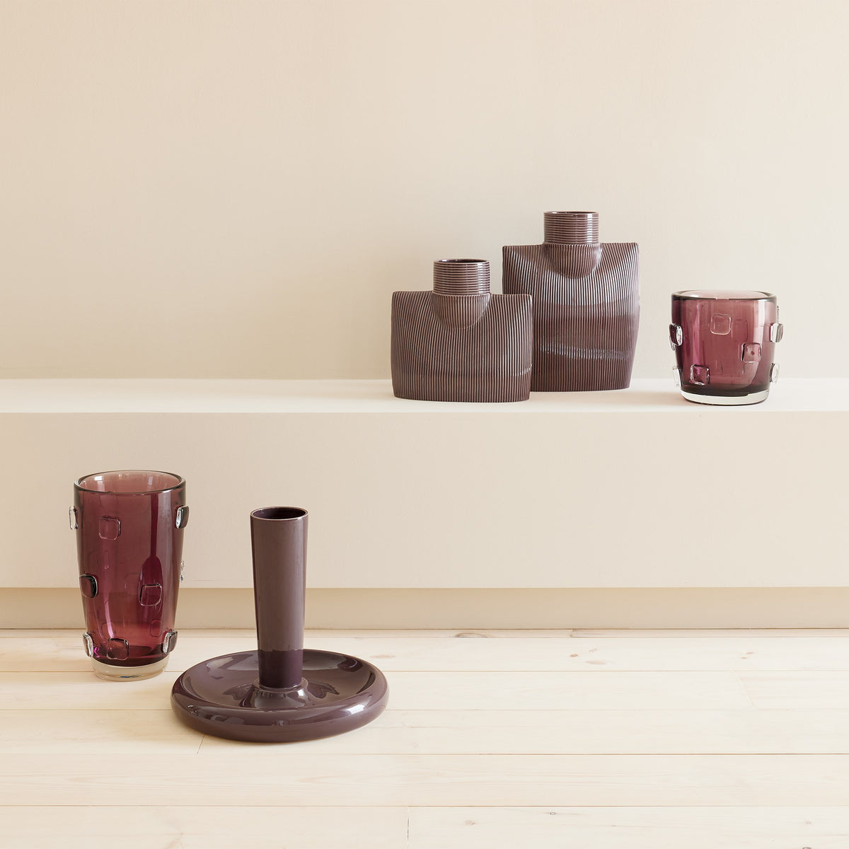 Global Views Ribbed Collar Vase Plum